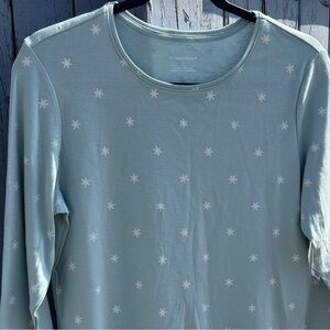 NEW Christopher & Banks Snowflake Shirt Large Teal Long Sleeve Top 100% Cotton